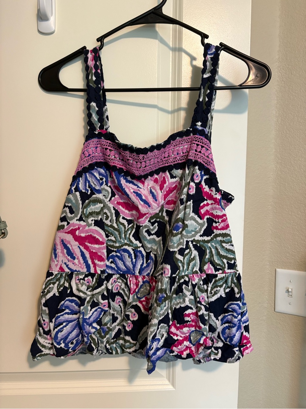 Loft Floral Print Sleeveless Tank Top with Pink Trim